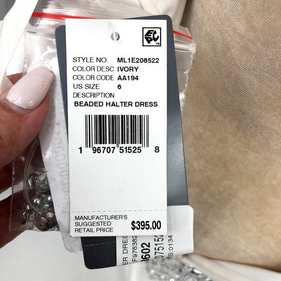 LIV FOSTER Sequin Beaded Halter Dress Size 6 Ivory Bead Fringe Trim NWT FLAW - Picture 15 of 16